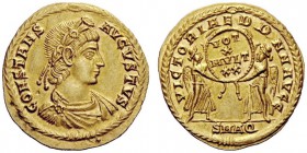 THE ROMAN EMPIRE 
 Constans, 337-350 
 Solidus, Aquileia 340-350, AV 4.33 g. CONSTANS – AVGVSTVS Rosette-diademed, draped and cuirassed bust r.; wre...