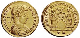 THE ROMAN EMPIRE 
 Constans, 337-350 
 Solidus, Treveri 342-343, AV 4.42 g. FL IVL CONS –TANS P F AVG Pearl and rosette-diademed, draped and cuirass...