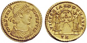 THE ROMAN EMPIRE 
 Constans, 337-350 
 Solidus, Treveri 347-348, AV 4.41 g. CONSTANS – AVGVSTVS Pearl-diademed, draped and cuirassed bust r. Rev. VI...