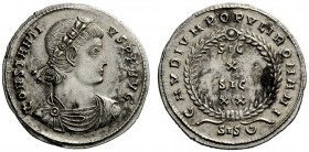 THE ROMAN EMPIRE 
 Constantius II, 337 – 361 
 Heavy miliarense, Siscia 337-340, AR 5.09 g. CONSTANTI – VS P F AVG Pearl and rosette-diademed, drape...