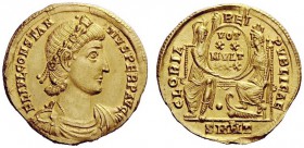 THE ROMAN EMPIRE 
 Constantius II, 337 – 361 
 Solidus, Nicomedia 340-450, AV 4.56 g. FL IVL CONSTAN – TIVS PERP AVG Pearl and rosette- diademed, dr...