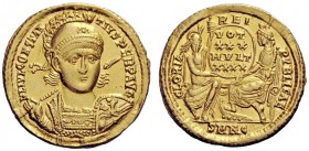 THE ROMAN EMPIRE 
 Constantius II, 337 – 361 
 Solidus, Nicomedia 351-355, AV 4.45 g. FL IVL CONSTAN – TIVS PERP AVG Helmeted, draped and cuirassed ...