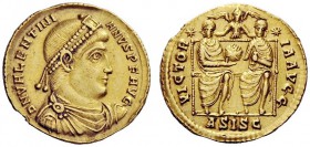 LATE ROMAN COINAGE 
 Valentinian I, 364 – 375 
 Solidus, Siscia 367-375, AV 4.47 g. D N VALENTINI – ANVS P F AVG Pearl-diademed, draped and cuirasse...