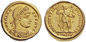 LATE ROMAN COINAGE 
 Valens, 364 – 378 
 Solidus, Arelate 364-367, AV 4.46 g. D N VALEN – S P F AVG Rosette-diademed, draped and cuirassed bust r. R...