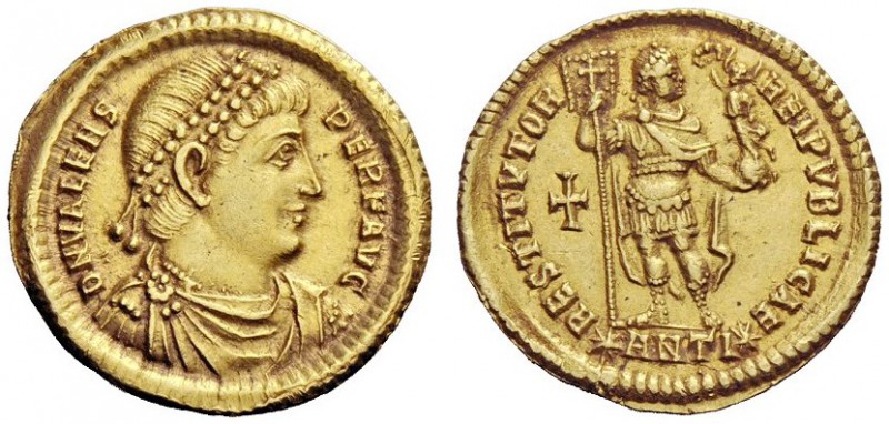 LATE ROMAN COINAGE 
 Valens, 364 – 378 
 Solidus, Antiochia 364-367, AV 4.46 g...