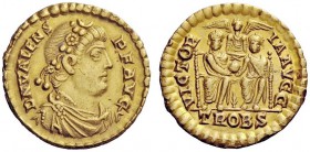 LATE ROMAN COINAGE 
 Valens, 364 – 378 
 Solidus, Treveri circa 367-375, AV 4.45 g. DN VALENS – P F AVG Rosette-diademed and draped bust r. Rev. VIC...