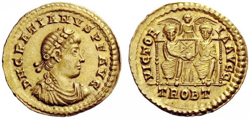 LATE ROMAN COINAGE 
 Gratian, 367 – 383 
 Solidus, Treveri 367-375, AV 4.47 g....