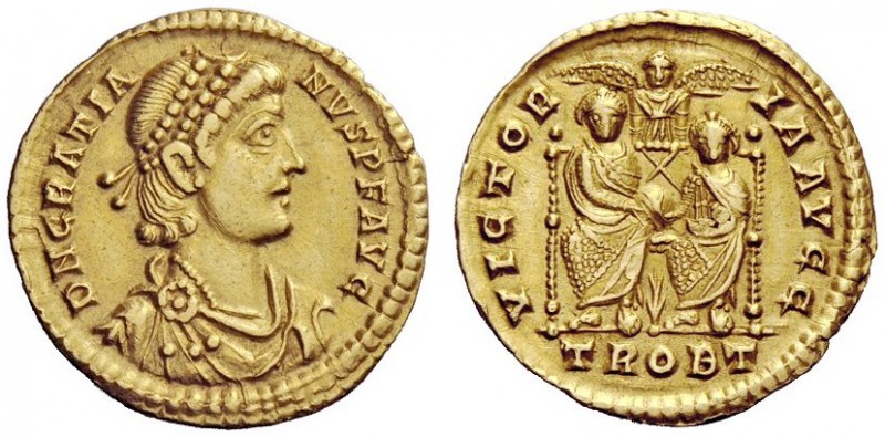 LATE ROMAN COINAGE 
 Gratian, 367 – 383 
 Solidus, Treveri 378-383, AV 4.46 g....