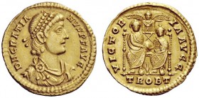 LATE ROMAN COINAGE 
 Gratian, 367 – 383 
 Solidus, Treveri 378-383, AV 4.46 g. D N GRATIA – NVS P F AVG Pearl-diademed, draped and cuirassed bust r....