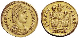 LATE ROMAN COINAGE 
 Gratian, 367 – 383 
 Solidus, Sirmium 378-383, AV 4.44 g. D N GRATIA – NVS P F AVG Pearl-diademed, draped and cuirassed bust r....