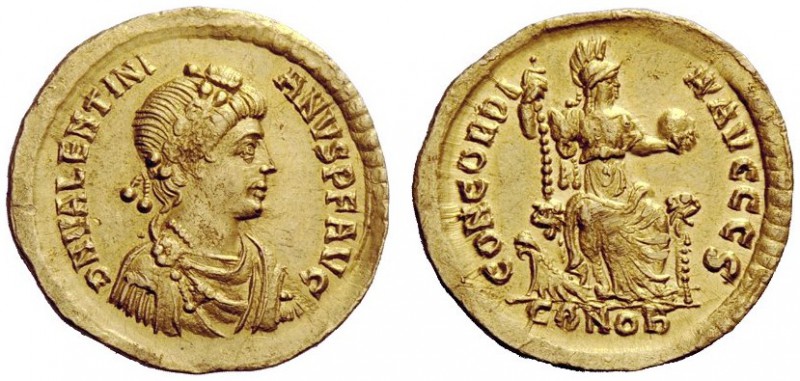 LATE ROMAN COINAGE 
 Valentinian II, 375 – 392 
 Solidus, Constantinopolis 383...