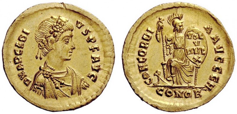 LATE ROMAN COINAGE 
 Arcadius, 383 – 408 
 Solidus, Constantinopolis 383-388, ...