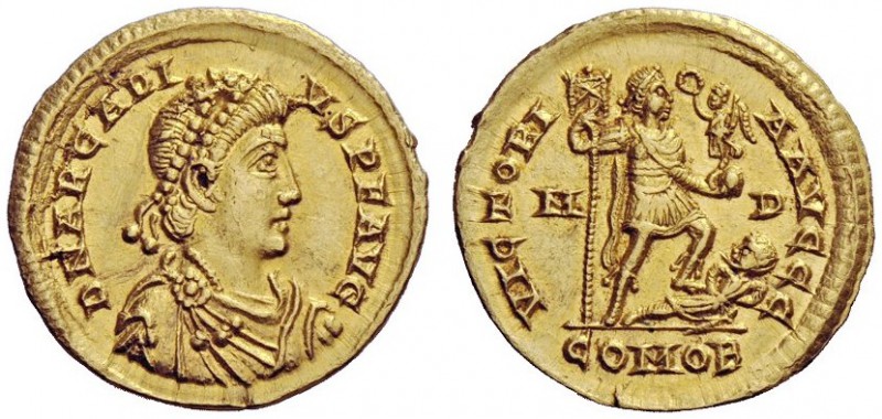 LATE ROMAN COINAGE 
 Arcadius, 383 – 408 
 Solidus, Mediolanum 395-402, AV 4.4...