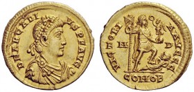 LATE ROMAN COINAGE 
 Arcadius, 383 – 408 
 Solidus, Mediolanum 395-402, AV 4.40 g. D N ARCADI – VS P F AVG Pearl-diademed, draped and cuirassed bust...