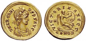 LATE ROMAN COINAGE 
 Arcadius, 383 – 408 
 Semissis, Constantinopolis 403-408, AV 2.24 g. D N ARCADI – VS P F AVG Laurel and rosette-diademed, drape...