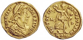LATE ROMAN COINAGE 
 Arcadius, 383 – 408 
 Tremissis, Mediolanum 403-408, AV 1.26 g. D N ARCADI – VS P F AVG Pearl-diademed, draped and cuirassed bu...