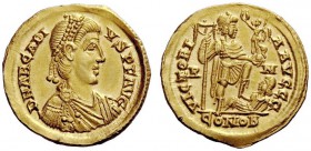 LATE ROMAN COINAGE 
 Arcadius, 383 – 408 
 Solidus, Roma 404/407-408, AV 4.48 g. D N ARCADI – VS P F AVG Pearl-diademed, draped and cuirassed bust r...