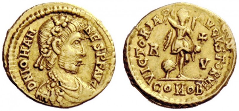 LATE ROMAN COINAGE 
 Johannes, 423 – 425 
 Tremissis, Ravenna circa 423–425, A...
