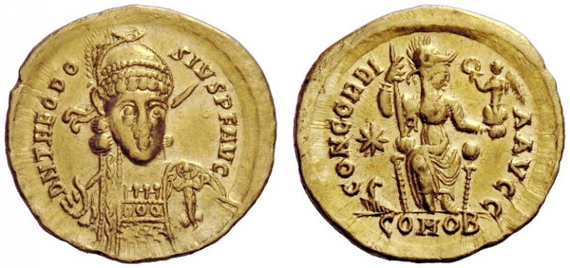 LATE ROMAN COINAGE 
 Theodosius II, 402 – 450 
 Solidus, Thessalonica 408-420,...