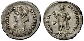 LATE ROMAN COINAGE 
 Theodosius II, 402 – 450 
 Light miliarense, Constantinopolis circa 408-420, AR 4.30 g. D N THEODO – SIVS P F AVG Pearl-diademe...
