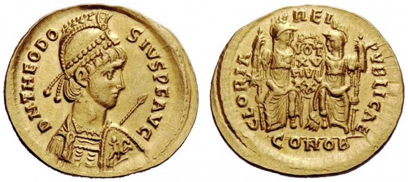 LATE ROMAN COINAGE 
 Theodosius II, 402 – 450 
 Solidus, Constantinopolis 415,...