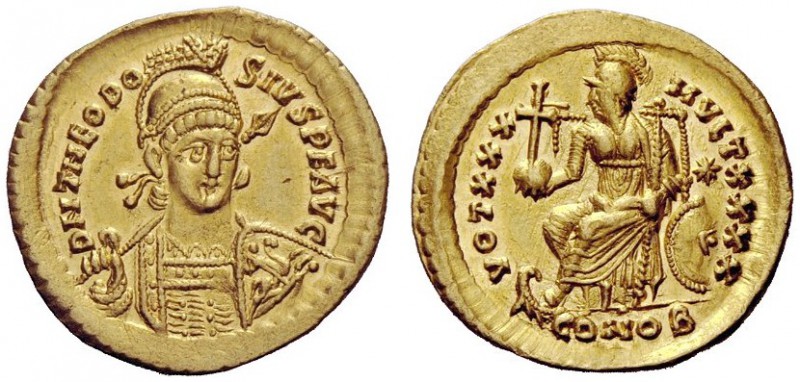 LATE ROMAN COINAGE 
 Theodosius II, 402 – 450 
 Solidus, Constantinopolis circ...