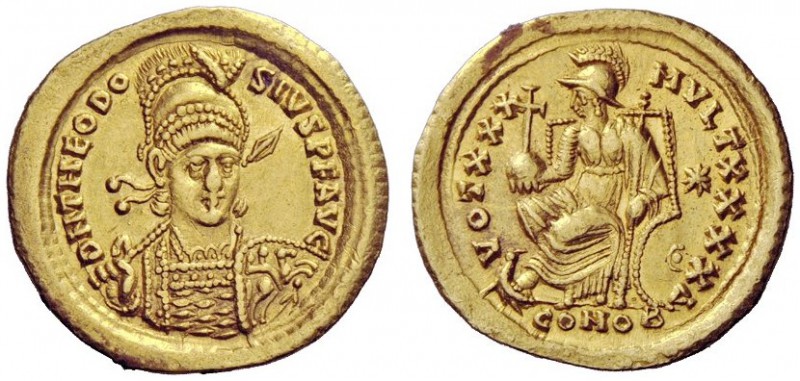 LATE ROMAN COINAGE 
 Theodosius II, 402 – 450 
 Solidus, Constantinopolis circ...