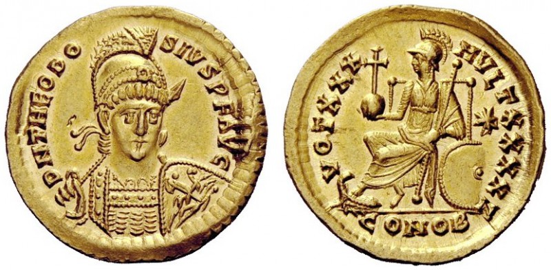 LATE ROMAN COINAGE 
 Theodosius II, 402 – 450 
 Solidus, Constantinopolis circ...