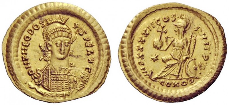 LATE ROMAN COINAGE 
 Theodosius II, 402 – 450 
 Solidus, Constantinopolis 441-...