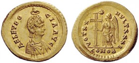 LATE ROMAN COINAGE 
 Aelia Eudocia, wife of Theodosius II 
 Solidus, Constantinople circa 423, AV 4.41 g. AEL EVDO – CIA AVG Pearl-diademed and drap...