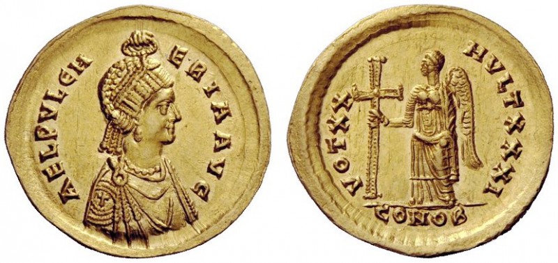 LATE ROMAN COINAGE 
 Aelia Pulcheria, sister of Theodosius II 
 Solidus, Const...