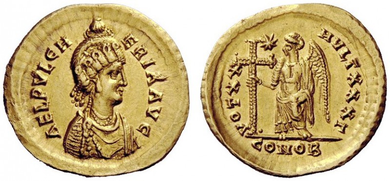 LATE ROMAN COINAGE 
 Aelia Pulcheria, sister of Theodosius II 
 Solidus, Const...