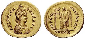 LATE ROMAN COINAGE 
 Aelia Pulcheria, sister of Theodosius II 
 Solidus, Constantinopolis 423–429, AV 4.42 g. AEL PVLCH – ERIA AVG Pearl-diademed, d...
