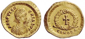 LATE ROMAN COINAGE 
 Aelia Pulcheria, sister of Theodosius II 
 Tremissis, Constantinopolis circa 430-455, AV 1.43 g. AEL PVLCH – ERIA AVG Pearl-dia...