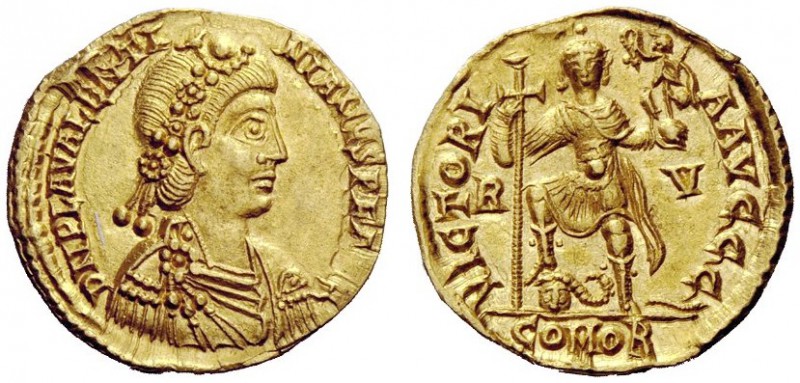 LATE ROMAN COINAGE 
 Valentinian III, 425 – 455 
 Solidus, Ravenna 430-445, AV...