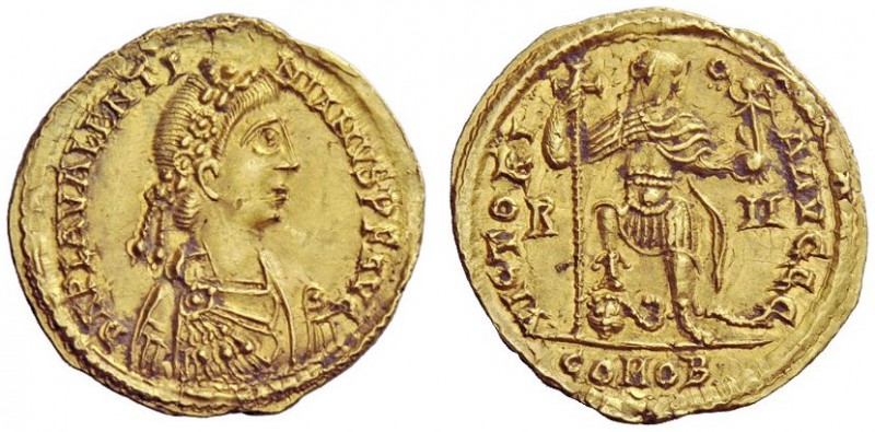 LATE ROMAN COINAGE 
 Valentinian III, 425 – 455 
 Solidus, Roma 440–455, AV 4....