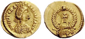 LATE ROMAN COINAGE 
 Justa Gratia Honoria, sister of Valentinian III 
 Tremissis, Ravenna or Roma circa 430-449, AV 1.45 g. D N IVST GRAT HONORIA P ...