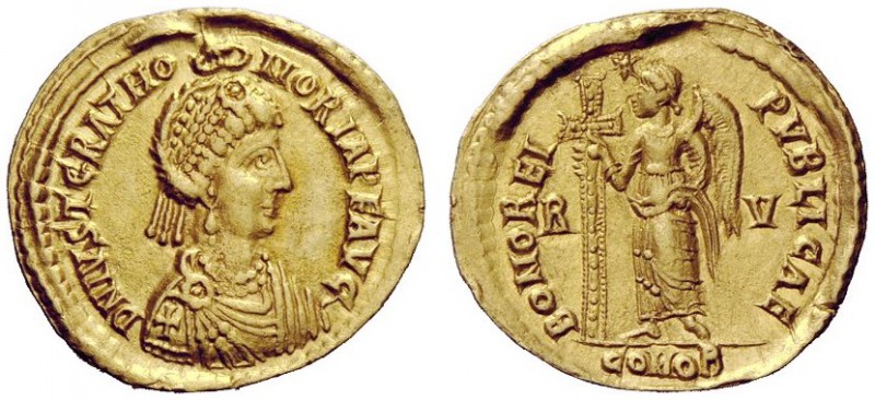 LATE ROMAN COINAGE 
 Justa Gratia Honoria, sister of Valentinian III 
 Solidus...