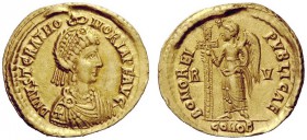 LATE ROMAN COINAGE 
 Justa Gratia Honoria, sister of Valentinian III 
 Solidus, Ravenna circa 430-435, AV 4.28 g. D N IVST GRAT HO – NORIA P F AVG P...