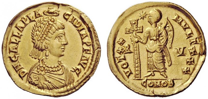 LATE ROMAN COINAGE 
 Galla Placidia, mother of Valentinian III 
 Solidus, Rave...