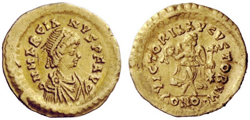 LATE ROMAN COINAGE 
 Marcianus, 450 – 457 
 Tremissis, Constantinopolis 450, A...