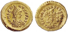 LATE ROMAN COINAGE 
 Marcianus, 450 – 457 
 Tremissis, Constantinopolis 450, AV 1.48 g. D N MARCIANVS P F AVG Pearl-diademed, draped and cuirassed b...
