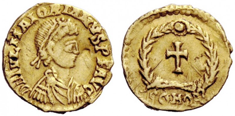 LATE ROMAN COINAGE 
 Majorianus, 457 – 461 
 Tremissis, Ravenna 457-461, AV 1....