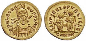 LATE ROMAN COINAGE 
 Leo II and Zeno, 9th February – 17th November 474 
 Solidus, Constantinopolis 474, AV 4.50 g. D N LEO ET Z – ENO P P AVG Helmet...