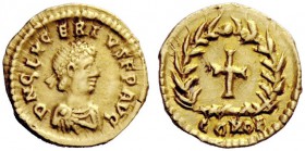 LATE ROMAN COINAGE 
 Glycerius, 473-474 
 Tremissis Mediolanum 473-474, AV 1.43 g. DN GLVCER IVS F P AVG Pearl-diademed, draped and cuirassed bust r...