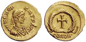 LATE ROMAN COINAGE 
 Zeno second reign, 476 – 491 
 Tremissis, 476-491, AV 1.50 g. DN ZENO P – ER F AVG Pearl-diademed, draped and cuirassed bust r....