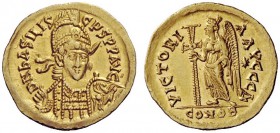 LATE ROMAN COINAGE 
 Basiliscus sole reign, 475 –476 
 Solidus, Constantinopolis early 475, AV 4.46 g. D N bASILIS – CVS P P AVG Helmeted, pearl-dia...