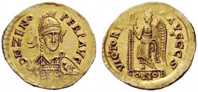 BARBARIC COINAGE IMITATING IMPERIAL ISSUES 
 The Herulians. Odovacar, 476-493. 
 In the name of Zeno, 474-491. Solidus, uncertain mint in Italy 476-...