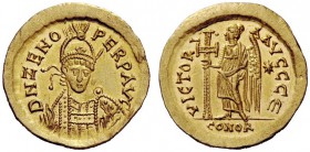BARBARIC COINAGE IMITATING IMPERIAL ISSUES 
 The Ostrogoths, Theoderic, 493-526 
 In the name on Zeno, 474-491. Solidus uncertain mint in Italy afte...