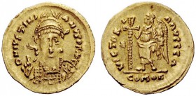 BARBARIC COINAGE IMITATING IMPERIAL ISSUES 
 Athalaric, 526-534 
 In the name of Justinian I, 526-565. Solidus, Roma circa 526-534, AV 4.50 g. D N I...
